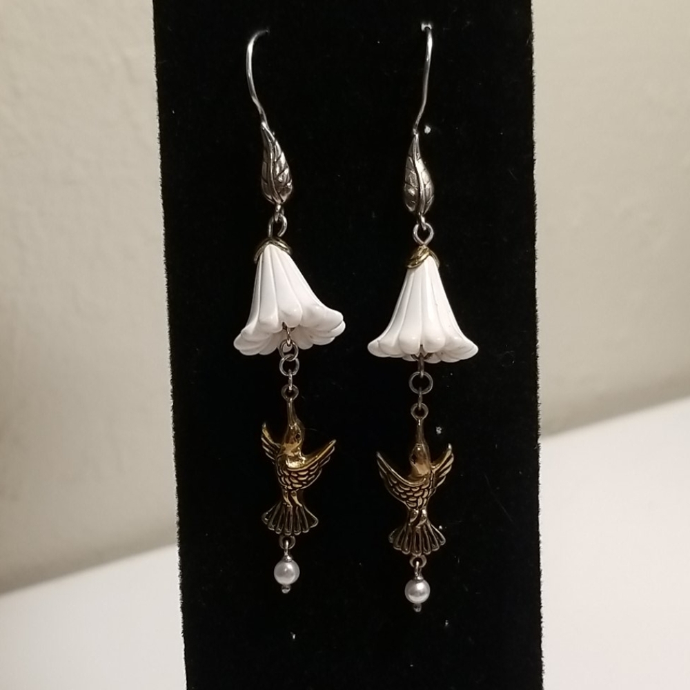 Silver and Bronze Humming Bird Earrings